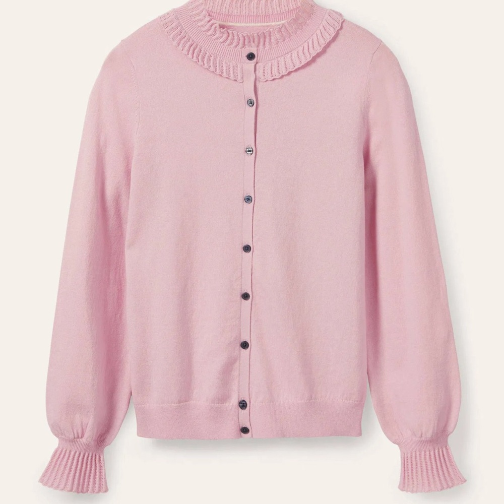 Boden Frederica Pointelle Pink Ruffled Cardigan